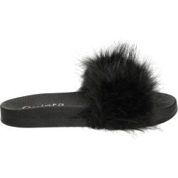 Slapi femei,trendy,cu puf,negru