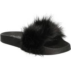 Slapi femei,trendy,cu puf,negru