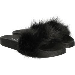 Slapi femei,trendy,cu puf,negru