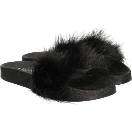 Slapi femei,trendy,cu puf,negru