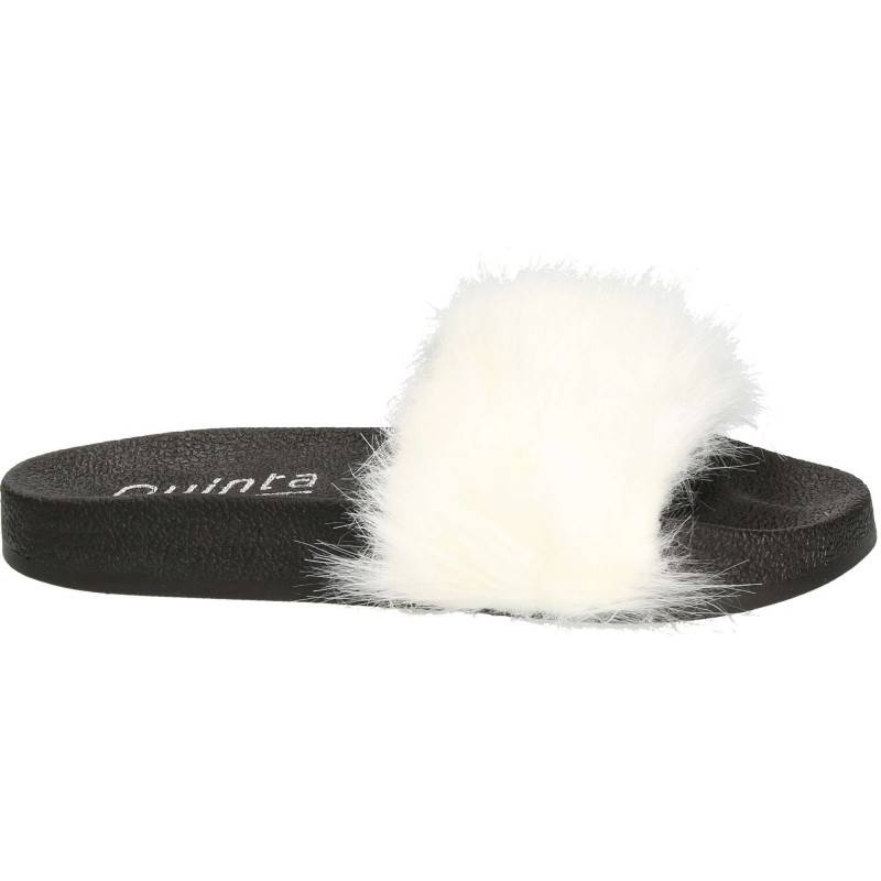 Slapi trendy, cu puf alb, pentru femei Slapi trendy, cu puf alb, pentru femei