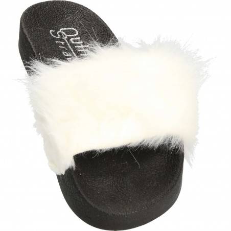 Slapi femei,trendy,cu puf,negru