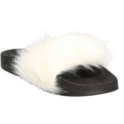 Slapi femei,trendy,cu puf,negru