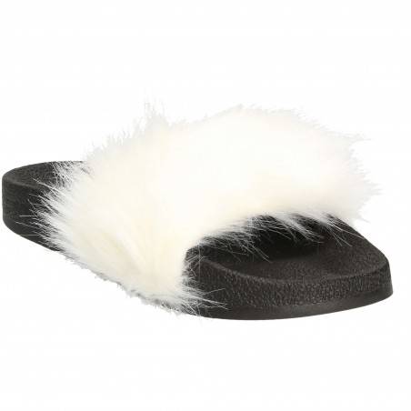 Slapi femei,trendy,cu puf,negru