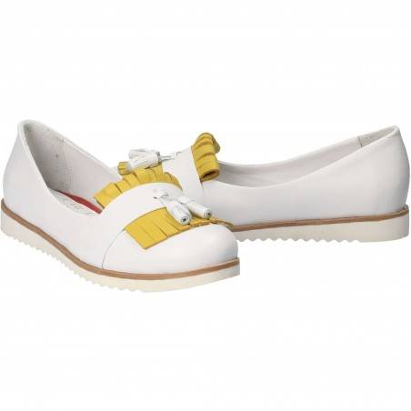 Pantofi Femei, piele, casual, alb cu galben