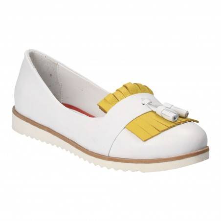Pantofi Femei, piele, casual, alb cu galben