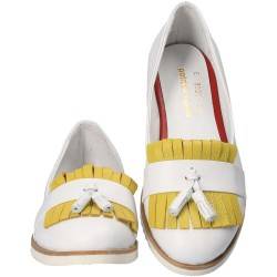 Pantofi Femei, piele, casual, alb cu galben