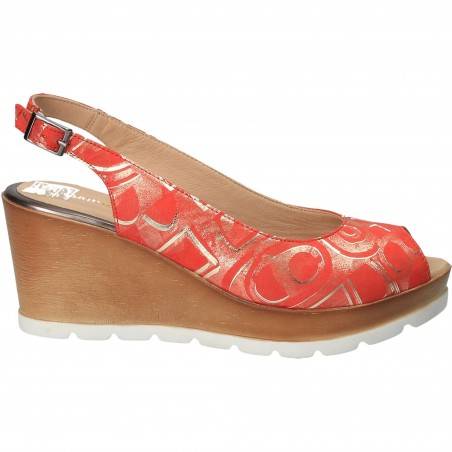 Sandale fashion, rosii, cu imprimeu auriu