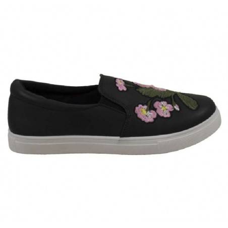Espadrile negre, cu broderie florala