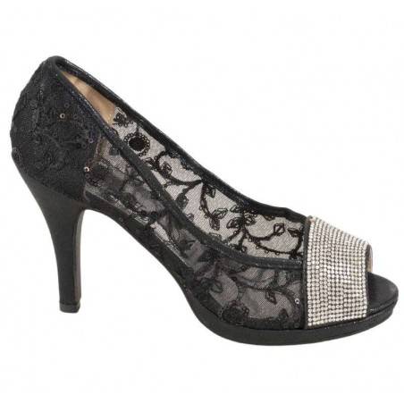 Pantofi Femei Eleganti Negri cu Broderie si Aplicatii Metalice