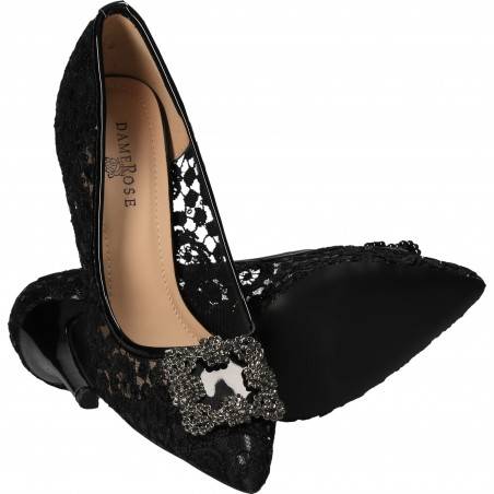 Pantofi Femei, Eleganti, Dame Rose, Negri, din dantela