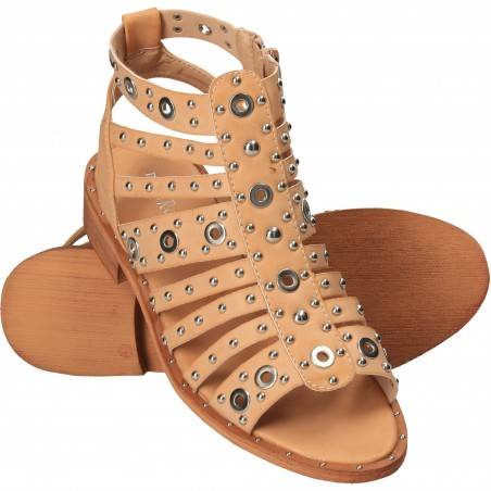 Sandale cu capse, trendy, bej pentru femei