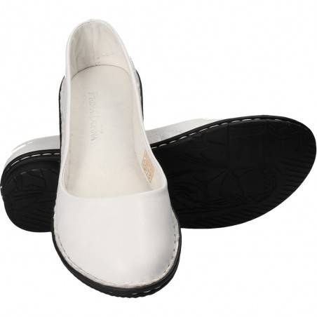 Balerini dama, albi, eleganti, din piele, Prima Donna