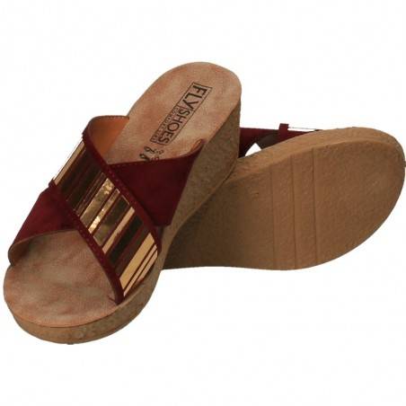 Saboti femei Bordeuax cu auriu, marca Fly Shoes