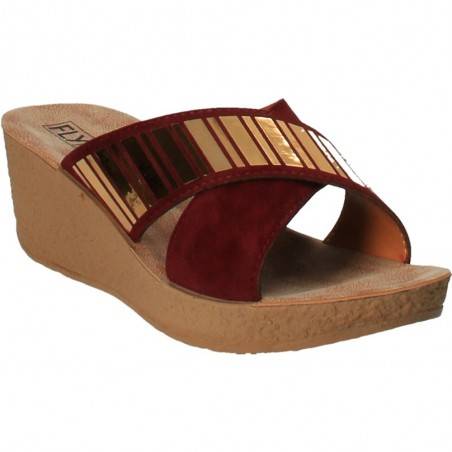 Saboti femei Bordeuax cu auriu, marca Fly Shoes
