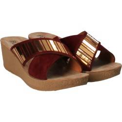 Saboti femei Bordeuax cu auriu, marca Fly Shoes
