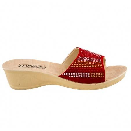 Saboti rosii, pentru Femei, cu strasuri, marca Fly Shoes