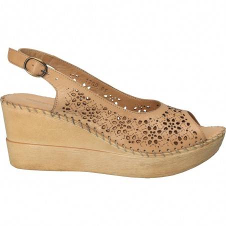 Sandale Dama Donna Style bej cu perforatii florale