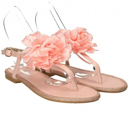 Sandale flip flops roz, cu floare satin, marca Mellisa
