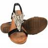Sandale negre cu perle si pietre, marca Flyfor