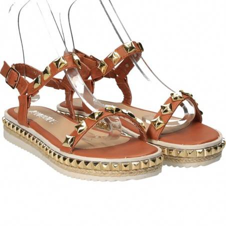 Sandale fashion maro, cu tinte aurii pentru femei