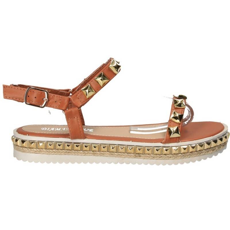 Sandale fashion maro, cu tinte aurii pentru femei Sandale fashion maro, cu tinte aurii pentru femei