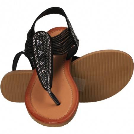 Sandale negre trendy, cu strasuri, Marca Flyfor
