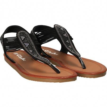 Sandale negre trendy, cu strasuri, Marca Flyfor
