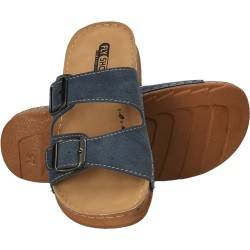 Saboti albastru jeans, cu doua catarame, pentru dama