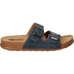 Saboti albastru jeans, cu doua catarame, pentru dama