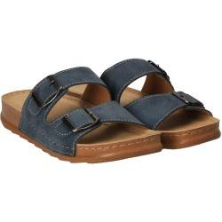 Saboti albastru jeans, cu doua catarame, pentru dama