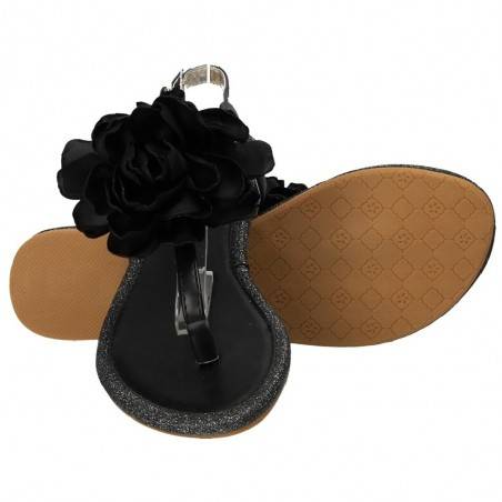 Sandale negre cu floare, trendy, marca Mellisa