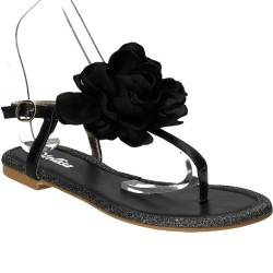 Sandale negre cu floare, trendy, marca Mellisa