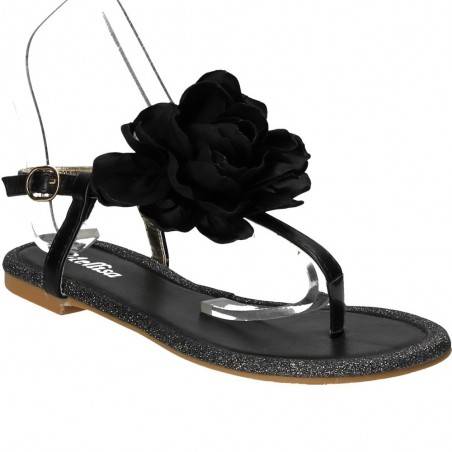 Sandale negre cu floare, trendy, marca Mellisa