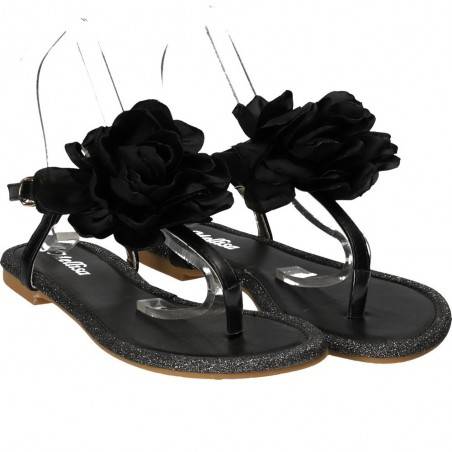 Sandale negre cu floare, trendy, marca Mellisa