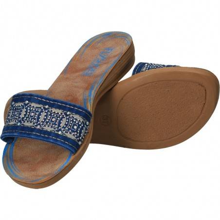 Papuci jeans cu strasuri, culoarea albastra