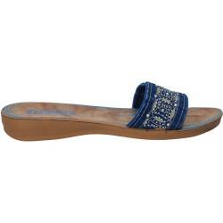Papuci jeans cu strasuri, culoarea albastra
