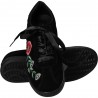Pantofi negri florali cu siret din satin