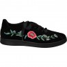 Pantofi negri florali cu siret din satin