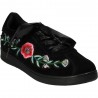 Pantofi negri florali cu siret din satin
