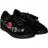 Pantofi negri florali cu siret din satin