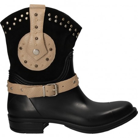 Cizme fashion, negre, din piele si PVC