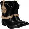 Cizme fashion, negre, din piele si PVC