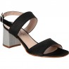 Sandale de dama, din satin negru, toc argintiu