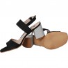Sandale de dama, din satin negru, toc argintiu