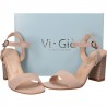 Sandale glamour, roz, cu toc mediu-inalt