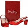 Pantofi de vara, stil elegant, satin rosu