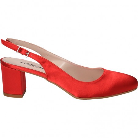 Pantofi de vara, stil elegant, satin rosu