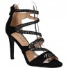 Sandale glamour, negre, cu strasuri si toc inalt