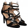 Sandale glamour, negre, cu strasuri si toc inalt
